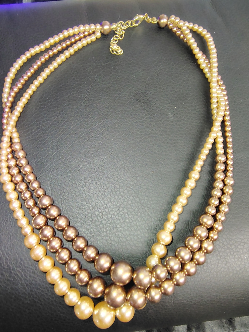 Multi-Strand Brown and Gold Pearl Necklace - Elegant Women Jewelry